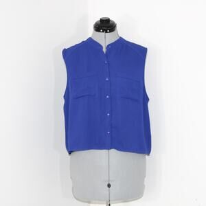 3/$10 Forever21 Blue Chiffon Button Up Crop Top w/ Pockets Size Large